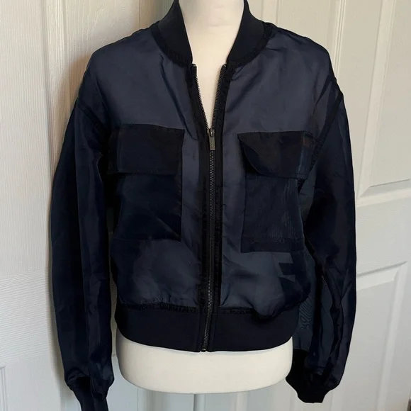 Sanctuary Evereve Skyline organza Navy Sheer Bomber Jacket - Picture 4 of 10